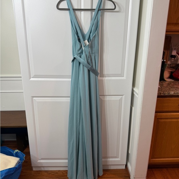 White by Vera Wang Mist Blue Sleeveless Long V Neck Chiffon Dress Size 0 NWT - Picture 4 of 7